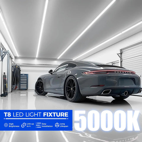 Eight Foot LED Shop Light Bar 72W 10000 Lm 5000K Daylight White V Shape Clear Cover High Output Linkable T8 Tube Light For Garage Plug Pack Of 10 Easy Install