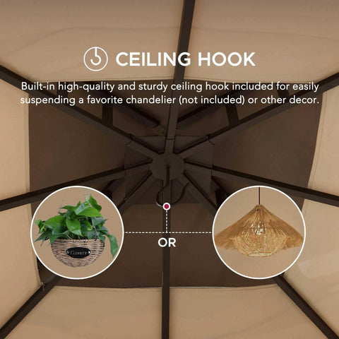 Close-up view of 9 Ft By 9 Ft Soft Top Gazebo With 2 Tier Canopy Roof No Fuss Setup Durable Steel Frame Easy Tension Adjustment Ceiling Hook