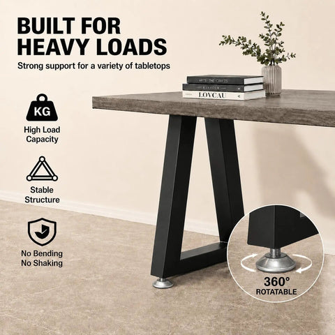 16 Inch Trapezoid Metal Table Legs Set Of 2 Beefy, Heavy Duty Black DIY Furniture Feet for desk with high load capacity
