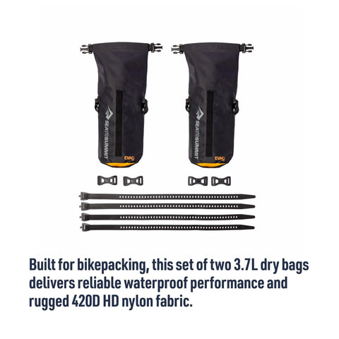 Bikepack Dry Bags Set 3.7L Each Waterproof Gear Bags With Stretch Loc Straps For Bikepacking, Tough As Nails, Rugged Double Stitched 420D Ripstop Nylon, Fully Taped Seams, 10,000mm Waterproof Rating