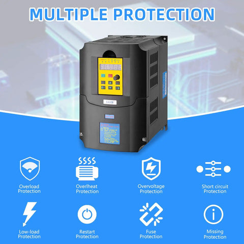 VFD Variable Frequency Drive 4KW 5HP 220V Inverter featuring multiple protection indicators for CNC machines