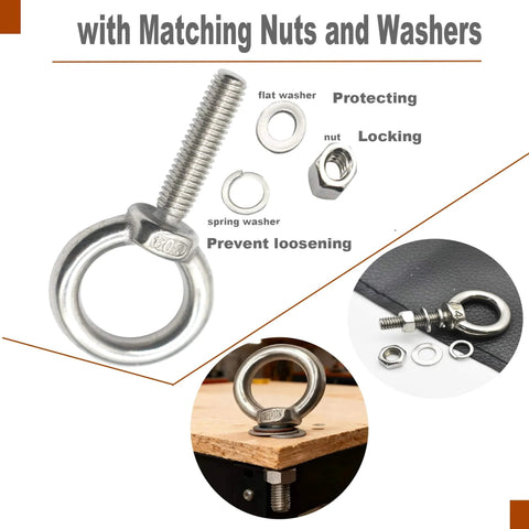 Stainless Steel M10 Eyebolt 0.71 Inch Short Eye Bolt With Threaded Ring Lifting Shoulder Screw Hook Nut Washer Locking Anchor Point For Hanging 6 Pieces Beefy Heavy Duty For Thick Metal Or Wood with matching nuts and washers