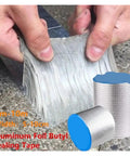 Close-up of self-adhesive butyl tape for roofs and ducts, sealing a surface. Waterproof, 5cm by 5 meters, weatherproof.