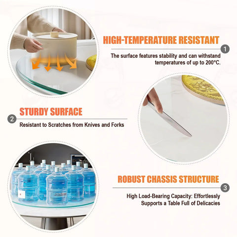 Image showing features of 360 Degree No Fuss Silent Spin Glass Table Tray With 0.47 Inch Thick Round Top, highlighting durability.