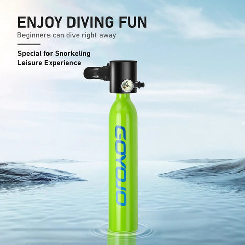 0.5L Portable Scuba Diving Tank With Snorkel Mask Dual Function Full Face Underwater Breathing System in green background