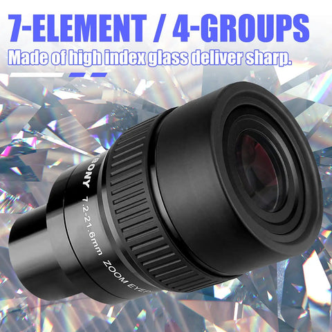 Dope Zoom Telescope Eyepiece 7.2-21.6mm 1.25 Inch FMC Optics With 7 Elements In 4 Groups against reflective background
