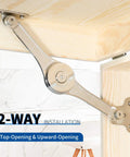 Beefy Heavy Duty Lid Support Hinges Soft Close Folding Lid Stay in cabinet, wood installation, supports up to 50 lb per pair