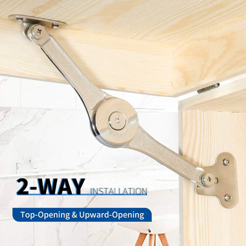 Beefy Heavy Duty Lid Support Hinges Soft Close Folding Lid Stay in cabinet, wood installation, supports up to 50 lb per pair