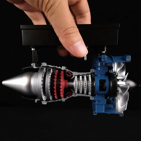 Ultra Realistic Mini Metal Turbofan Engine Model Kit That Actually Runs, 1:20 Scale, shown handheld for size comparison.