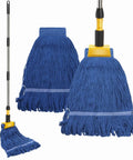 Heavy Duty Commercial Mop With 64 Inch Handle Looped End Wet Mop For Wet And Dry Cleaning Industrial Cotton Dust Mop With Extra Replacement Heads