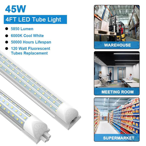 4 Foot LED Shop Light Triple Row 288 LEDs D Shape 6000K Cool White in warehouse, meeting room, and supermarket