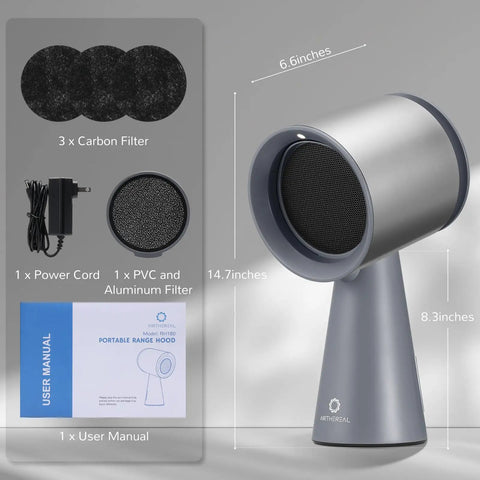 Heavy Duty Solder Fume Extractor Fan With Badass Suction And Slick Design For Desktop DIY Stations showing filters and manual.