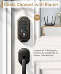 Next Level Wifi Smart Lock With Hd Camera And Video Doorbell Five In One Keyless Deadbolt featuring touch keypad and Wi-Fi connection.