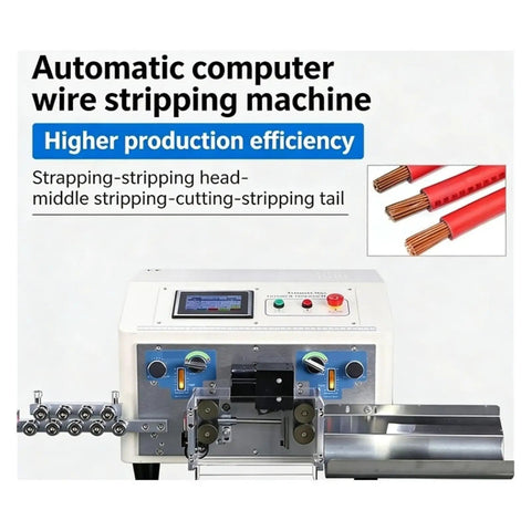 Premium Fully Automatic CNC Wire Stripper And Cutter For Electronic Core Cables High Precision Stripping Machine, front view of unit with controls.