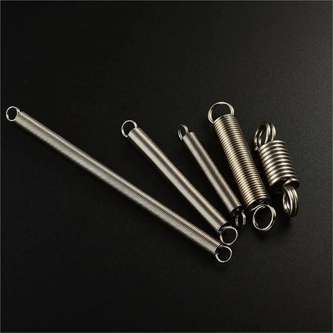 Must Have Stainless Steel Tension Springs With Hooks, set of heavy-duty extension coil springs, 10mm diameter, 20mm length.