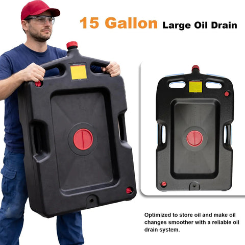 15 Gallon Low Profile Oil Drain Pan For Easy Oil Change 58 Quart Capacity Heavy Duty Automotive Drain Container