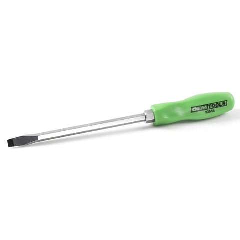 Slotted driver from the Eight Piece Mechanic Grade Screwdriver Set with Slotted and Phillips Drivers, durable alloy steel, ergonomic handle