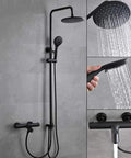 UMJIGF Bathroom Shower System Thermostatic Shower Mixer Set with Adjustable Shower Rail and Rain Overhead Shower