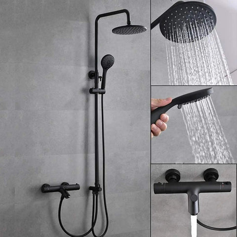 UMJIGF Bathroom Shower System Thermostatic Shower Mixer Set with Adjustable Shower Rail and Rain Overhead Shower