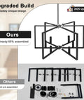 Six Light Black Farmhouse Chandelier Featuring Smooth Geometric Frames Slick Industrial Ceiling Fixture Solid Metal Edison Socket, 65% assembled view.