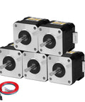 5 Pack Nema 17 Stepper Motors 2 Phase 1.8 Degree 0.47Nm High Torque Bipolar 38mm 1.7 Ohm 1.7A 4 Wire Shaft 24mm with cable for projects