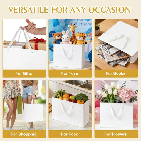 Three Pack Extra Large White Gift Bags With Handles 16 By 6 By 12 Inches Includes Six Tissue Papers for versatile uses
