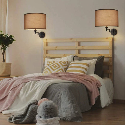 Set Of Two Natural Linen Drum Lamp Shades Perfect Match For Your Table Lamps And Floor Lamps Featuring Spider Fitter