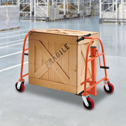 Heavy Duty Manual Furniture Mover Dolly With Swivel Casters, 1300 Pound Capacity Steel Handle Tool To Haul Heavy Loads Like A Pro Without Ripping Your Back Out, Orange with wooden crate