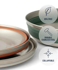 Detour Stainless Steel Collapsible Camping Bowl Medium 22 Oz Green in folded state showing BPA-free and durable steel features.