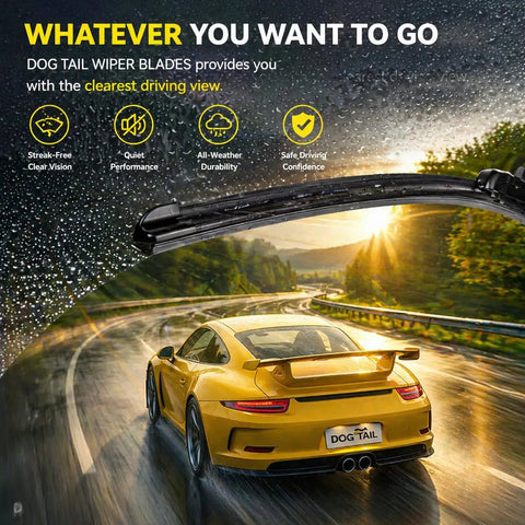 Super 22 Inch Front Wiper Blades 2 Pack All Season J Hook Compatible shown on a car windshield during rain.