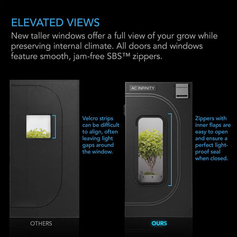 Comparison of zipper window designs on Heavy Duty 10x10 Indoor Grow Tent With 1 Inch Steel Poles 2000D Canvas.