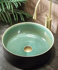 UMJIGF Vessel Sink Small Apartment Ceramic Household Balcony Basin Basin Single Basin Retro Above Counter Basin with green interior.