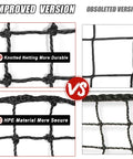 Durable Baseball Softball Backstop Net For Backyard Training 15x30 Ft showing twisted knotted nylon vs obsolete version