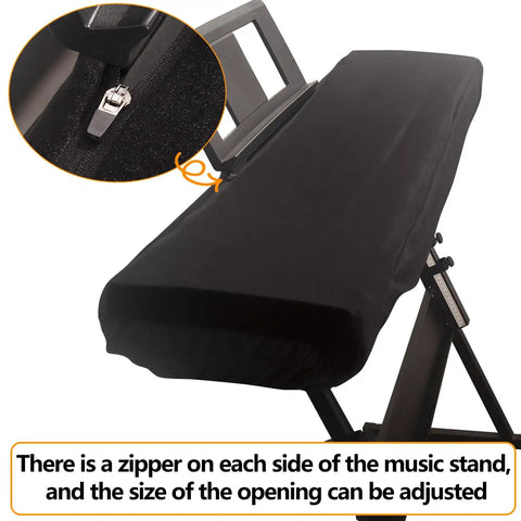 Premium Suede Digital Piano Keyboard Cover For 76 To 88 Keys With Dust Protection, Elastic Drawstrings, Dual Zippers on Black Cover