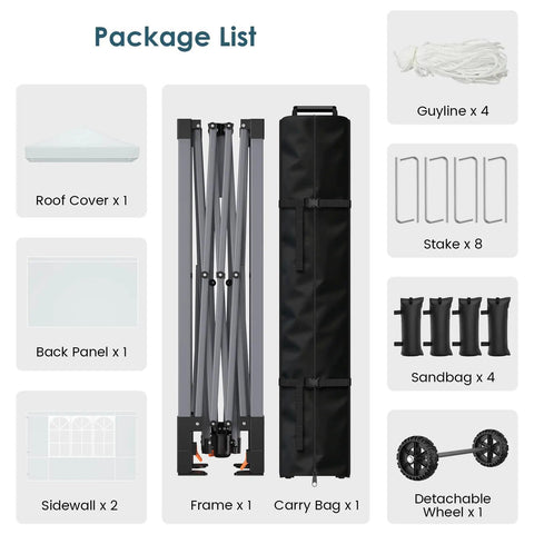 Pop Up Canopy Tent With Sidewalls 10x10ft One Push Setup 10 Person Party Gazebo Portable Outdoor Sun Shade package contents
