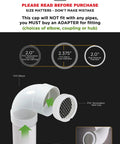 Diagram showing mesh screen vent cap end cover for furnace and roof vents, stainless steel wire round exhaust pipe cap, inner 2 inch, outer 2-3/8 inch diameter, with installation instructions.