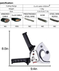 Ratchet Cable Wire Cutter For Cu And Al Wires Up To 300mm2, 9.4 Inch Round Section Tool with specifications chart
