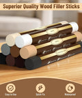 9 Color Wood Filler Sticks And Repair Crayons For Furniture And Floors No Sweat Go To Scratch Fix Kit With Scrapers, displayed on wooden surface.
