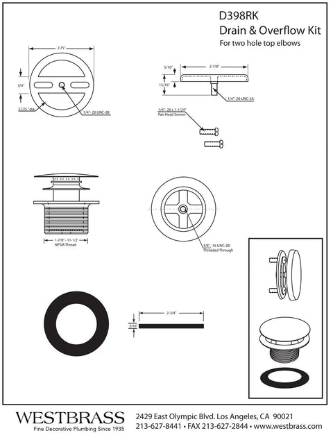 Mushroom Toe Drain Tub Trim Set With Floating Faceplate in Dope Matte Black Finish, diagram of components and measurements.