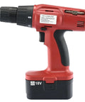 18 Volt Cordless Drill Featuring Smooth Operator Performance And Slick Keyless Chuck Heavy Duty power tool side view with battery