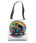 Vibrant Asian Rickshaw Tote Bag Featuring Bold Pop Art Illustrations Perfect For Tropical Getaways And Urban Roads with colorful rickshaw design.