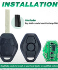 315 433MHz Adjustable ID44 Chip EWS System Remote Key Fob With 3 Buttons for BMW - components and installation guide