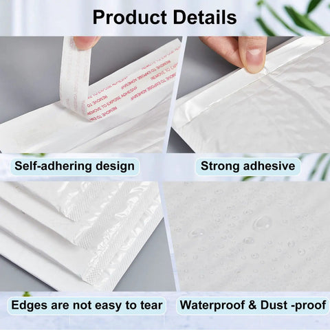 Extra Large Bubble Mailers 14x19 Inches Resealable Padded Envelopes Waterproof Shipping Bags White 30 Pack close-up details