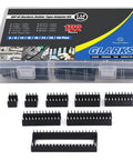 122Pcs DIP IC Socket Set, 2.54mm Pitch Solder Type Adapters, 6, 8, 14, 16, 18, 24, 28, 40 Pin Assortment Kit In Clear Storage Box