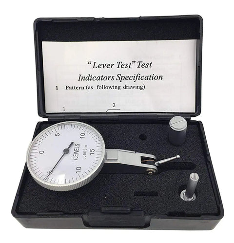Dial Test Indicator With Large Forty Millimeter Dial Size, 0.03 Inch By 0.0005 Inch Graduation, Seven Jewels, Reading Zero To Fifteen Zero, Dovetail Clamps On Top And Back Included, Fully Jeweled Pro Grade Precision Measuring Tool For Machinists