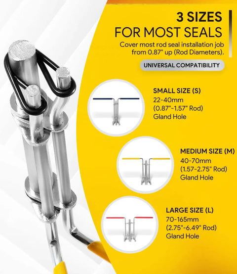 Pro Grade 3 Pack Hydraulic Seal Installation Tools Set For Cylinder Piston Seals And U Cup Rod Seals, three size options displayed