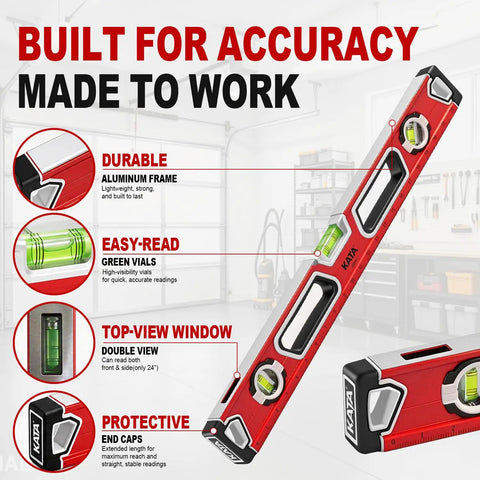 4 Piece Magnetic Level Set With Measuring Tape And Carpenter Pencil Heavy Duty Aluminum Spirit Levels Dead On Accuracy Jobsite Ready Layout Kit For Cabinets And Flooring No Fuss Pro Grade Essentials
