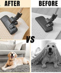 Comparative image showing Ultra Thin Rug Tape Set With 12 Reusable Sheets, Non Slip Carpet Tape on a vacuum cleaner.