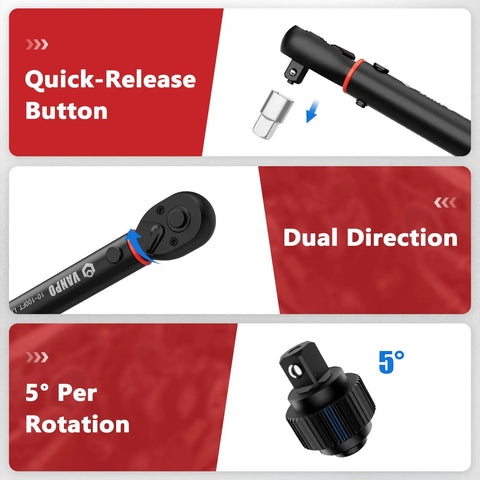 Three Eighths Inch Drive Torque Wrench Beefy With Ten To One Hundred Foot Pounds Range Click Type Seventy Two Tooth Ratchet
