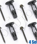 Top Shelf Rocker Panel And Splash Shield Grommet With Specialty Screw 4 Pack For Chrysler Pacifica And Voyager, featuring black grommets and screws.